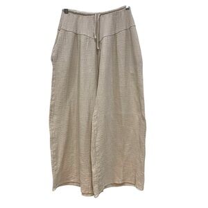 Bucketlist Gauzy Fabric Wide Leg Loose Fit Pants Cream Drawstring Womens S/M